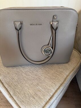 Michael Kors Silver-Gray Saffiano Leather Satchel